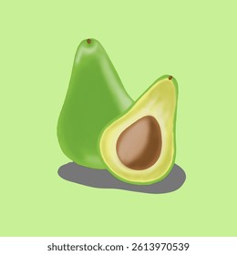fresh avocado vector on green background