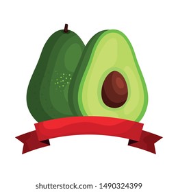 fresh avocado vegetable with ribbon seal stamp