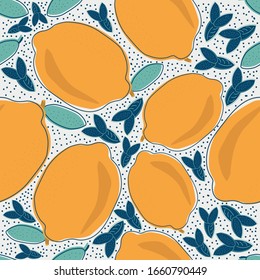Fresh background of lemons. Colorful vector Wallpaper. Seamless background with a collection of fresh fruits. Vector illustration, cute repeating pattern for fabric, Wallpaper or wrapping paper