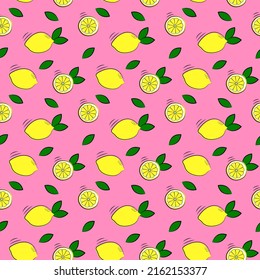 Fresh background of lemons. Hand drawn overlapping background. Colorful doodle wallpaper vector. Seamless pattern with citrus fruits collection. Decorative illustration, good for print