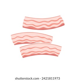 Fresh bacon slices. Flat vector illustration isolated on white background.