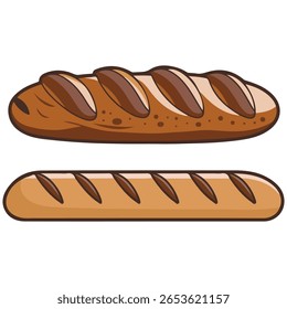 Pão de pão longo baguette fresco ilustração vetor isolado no fundo branco