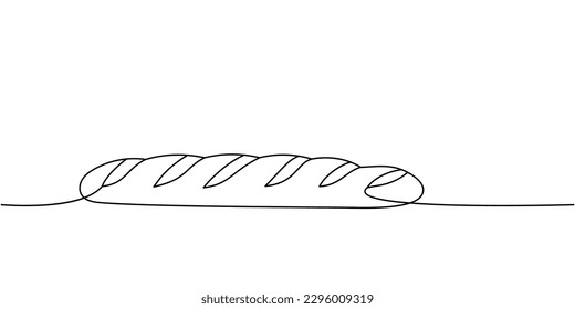 Fresh baguette one line continuous drawing. Bakery pastry products continuous one line illustration. Vector minimalist linear illustration.