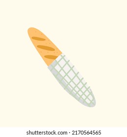Fresh baguette vector simple minimalist boho cozy hygge style hand drawn illustration