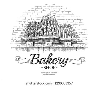 fresh baguettes in the wooden basket on showcase vector illustration