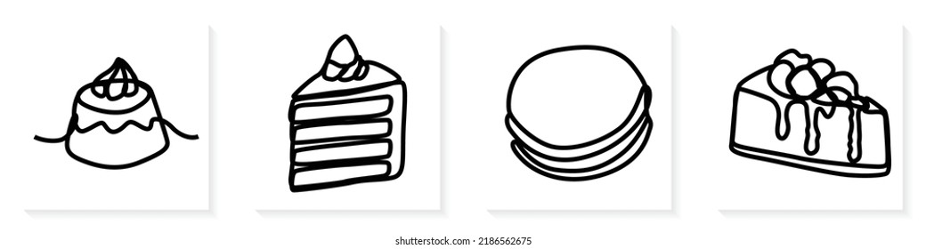 fresh bake sweet bakery dessert cake in minimal continuous one line design