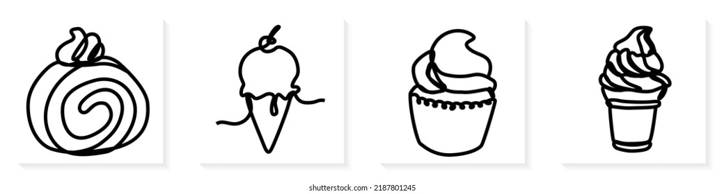 fresh bake sweet bakery dessert cake in minimal continuous one line design