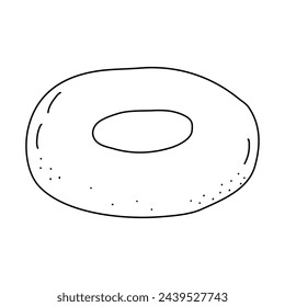 Fresh baked bagel or doughnut with texture, doodle style flat vector outline for coloring book