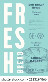 Fresh Baked Bread Abstract Vector Packaging Design Label. Modern Typography Banner, Hand Drawn Brown Brick Loaf Sketch Silhouette. Color Paper Background Layout Isolated