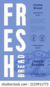 Fresh Baked Bread Abstract Vector Packaging Design Label. Modern Typography Banner, Hand Drawn Challa Loaf Sketch Silhouette Color Paper Background Layout Isolated