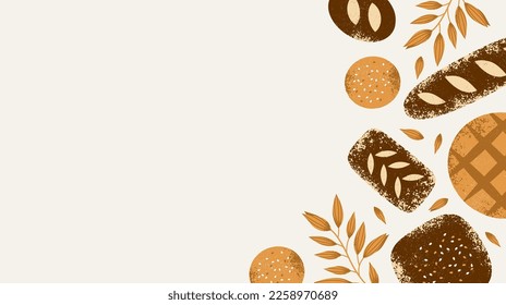 Fresh baked bread background. Vintage style textured illustration.