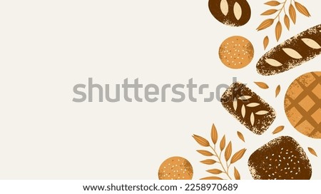 Fresh baked bread background. Vintage style textured illustration.