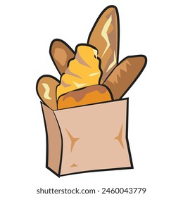 Producto de panadería de pan fresco en una bolsa de papel.