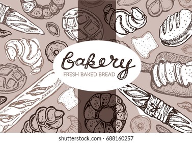 Fresh baked bread. Hand drawn doodle for bakery shop. 