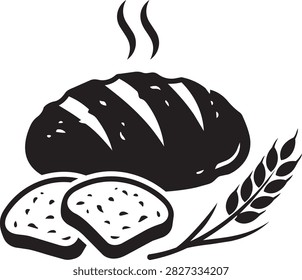 Fresh Baked Bread Loaf Slices and Wheat Stalk Vector Icon Illustration.