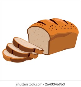 Fresh baked bread loaf vector illustration. Bakery product isolated on white background.