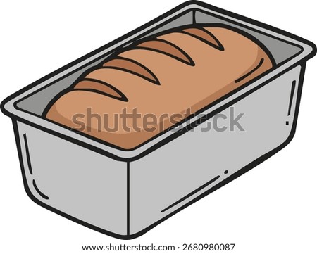 A fresh baked brown loaf resting inside a metal tin ideal for sandwich slices