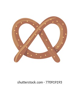 Fresh baked brown pretzel. Cartoon flat food illustration. Tasty bretzel icon. Bakery products and baked goods. Vector of Oktoberfest symbol.