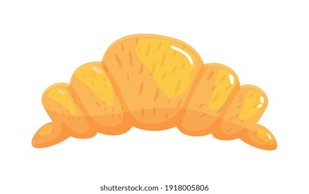 Fresh baked croissant crescent shape on white background