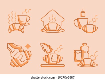 fresh baked croissant and hot coffee icon design