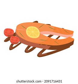 Fresh baked fish with lemon slices - Vector illustration