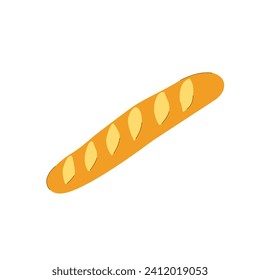 Baguettes recién horneadas con baguettes francesas sobre un fondo blanco aislado de estilo plano. Comida y productos de panadería. Carbohidratos. Pan blanco. Ilustración vectorial.