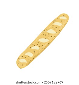 Fresh baked goods french baguettes on an isolated white background in flat style. Food and bakery products. Carbohydrates. White bread. Vector illustration.