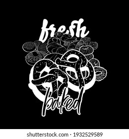 Fresh baked label with baked goods on black for wall art and shirts prints