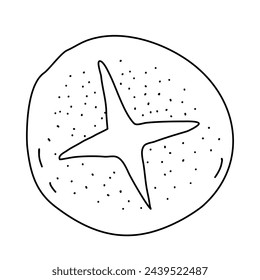 Fresh baked round bread loaf with texture, top view, doodle style vector outline for coloring book