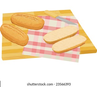 Fresh baked sliced bread on the cutting table