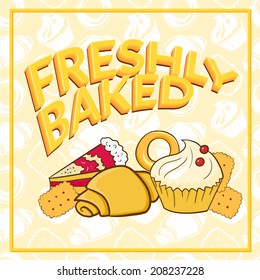Fresh baked vector illustration beautiful signboard on bakery, shop, cafe