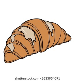 Fresh bakery croissant with white mousse flavor taste butter. Sweet morning french cuisine breakfast. Appetizing and delicious outline art