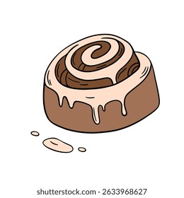 Fresh bakery food dessert. Sweet cinnamon rolls with pastry icing delicious and appetizing bun. Confectionery outline food art