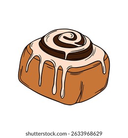 Fresh bakery food dessert. Sweet cinnamon rolls with pastry icing delicious and appetizing bun. Confectionery outline food art