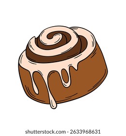 Fresh bakery food dessert. Sweet cinnamon rolls with pastry icing delicious and appetizing bun. Confectionery outline food art
