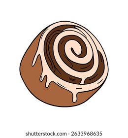 Fresh bakery food dessert. Sweet cinnamon rolls with pastry icing delicious and appetizing bun. Confectionery outline food art