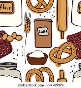 Fresh Bakery Pretzels, flour and sugar Kitchen pattern
