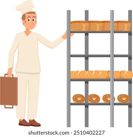 Panificação fresca do chef profissional. Prateleira de pão e pastelaria