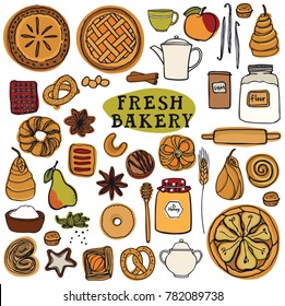 Fresh Bakery Set of isolated vector objects Colorful Tea party