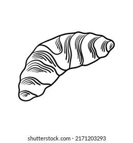 Fresh bakery in sketch style, fresh croissant on a white background, isolated element. Vector illustration with pastries for postcards, menus, cafes, packaging.
