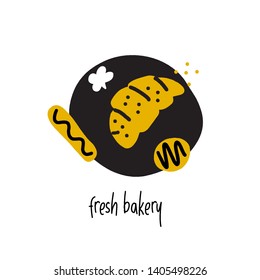 Fresh bakery. Vector cartoon illustration of croissant , eclair and cake.