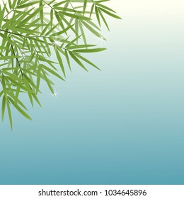 Fresh bamboo leaves on blue sky background vector illustration