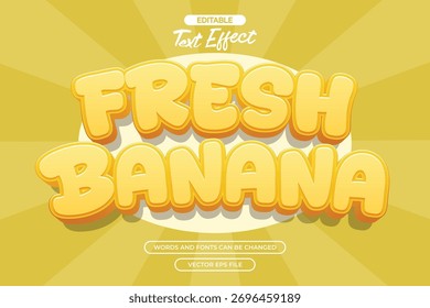 Frische Banane editierbaren Texteffekt mit 3d gelben Cartoon-Text-Stil und mit Comic-Hintergrund	