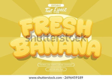 Fresh banana editable text effect with 3d yellow cartoon text style and with comic background	