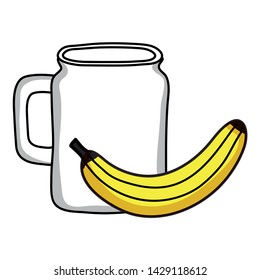 fresh banana fruit with beverage jar