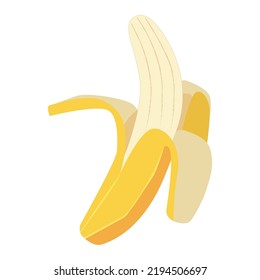 Fresh banana fruit isolated on white background. Peel banana, Tropical fruit, banana snack, vegetarian menu. Vector illustration