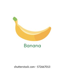 Fresh banana fruit isolated on white background. Tropical food with lettering banana. Vector illustration