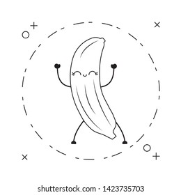 fresh banana fruit kawaii in frame circular