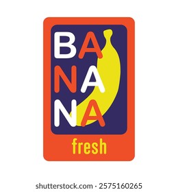 Fresh banana fruit sticker in flat design. Vector illustration isolated.