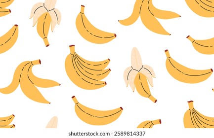 Fresh banana seamless pattern. Tropical Fruits background design. Collection of organic vitamins and healthy nutrition. Flat Vector illustration